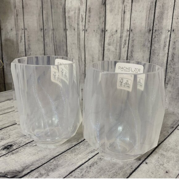 x2 RACHEL ZOE Frosted White Acrylic Diamond Cut Stemless Wine Glass Set Tumbler - Picture 3 of 7